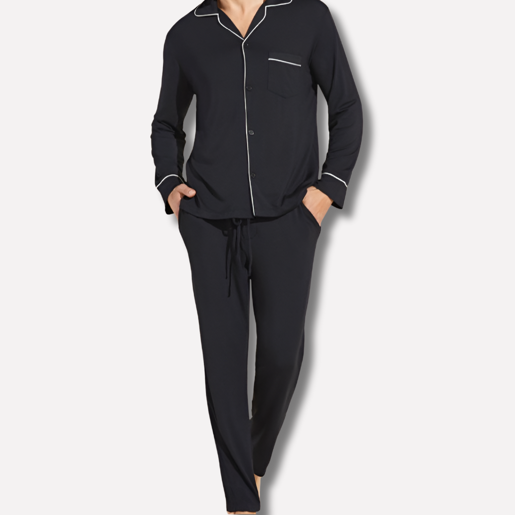 Piped Trim Pajama Set with Button Front