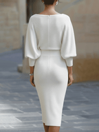 Womens midi sweater dress in White, back view