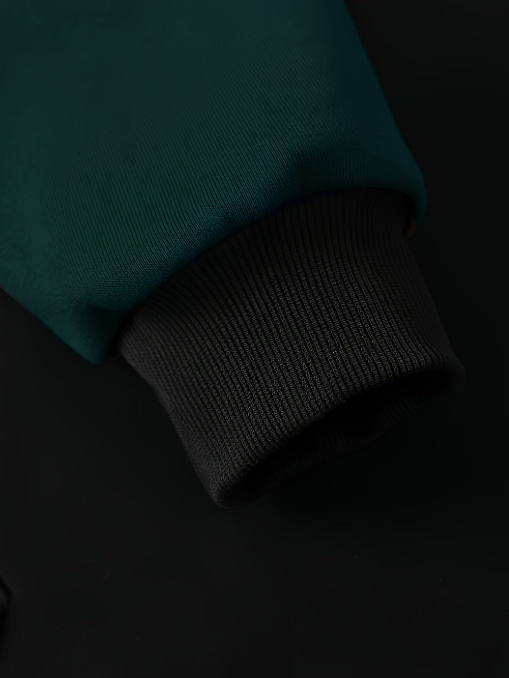 Mens zip up hoodie in Green, sleeve with black ribbed cuff