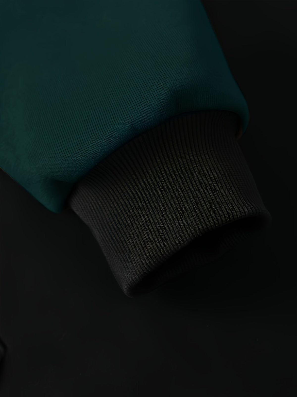 Mens zip up hoodie in Green, sleeve with black ribbed cuff