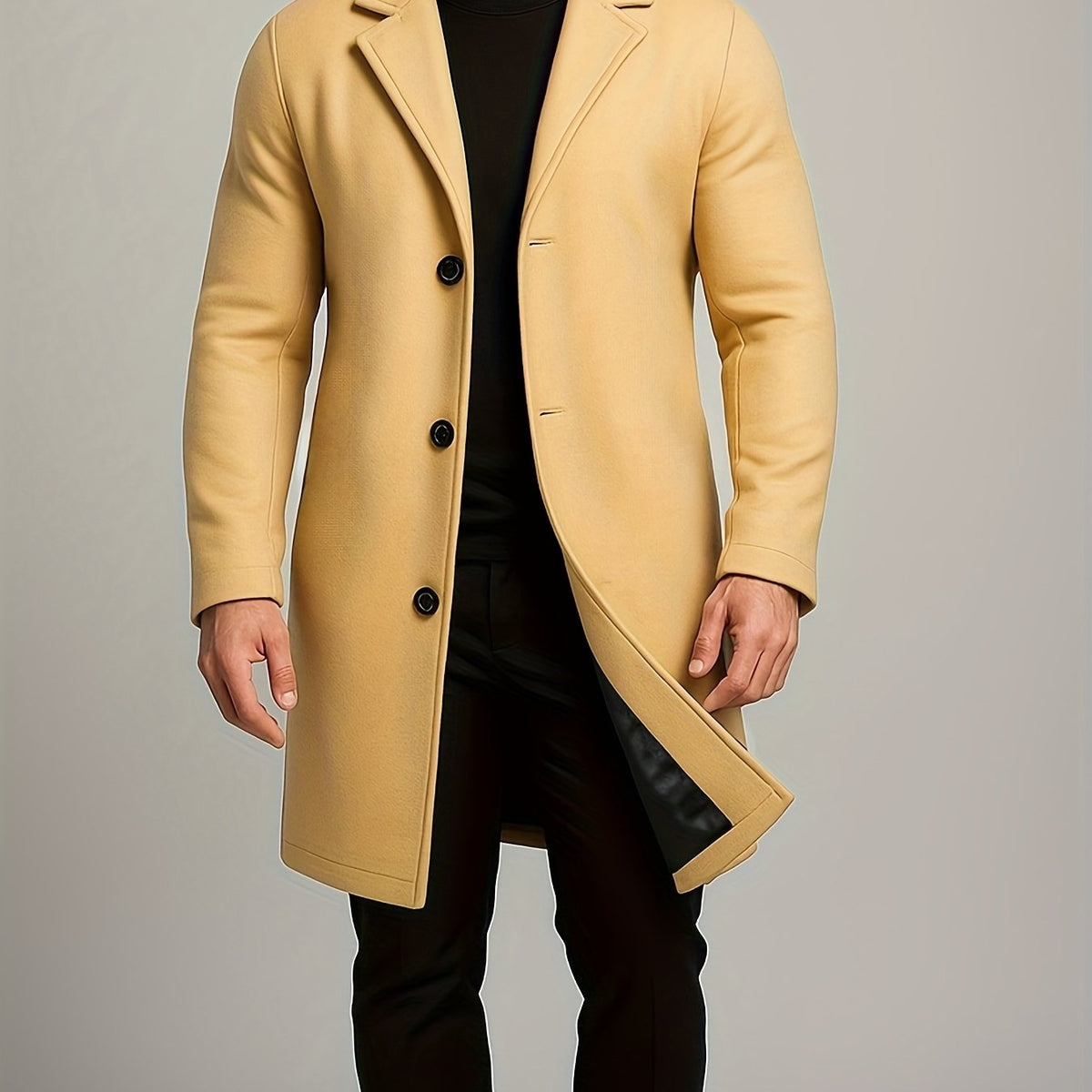 Three Button Overcoat with Notch Lapel