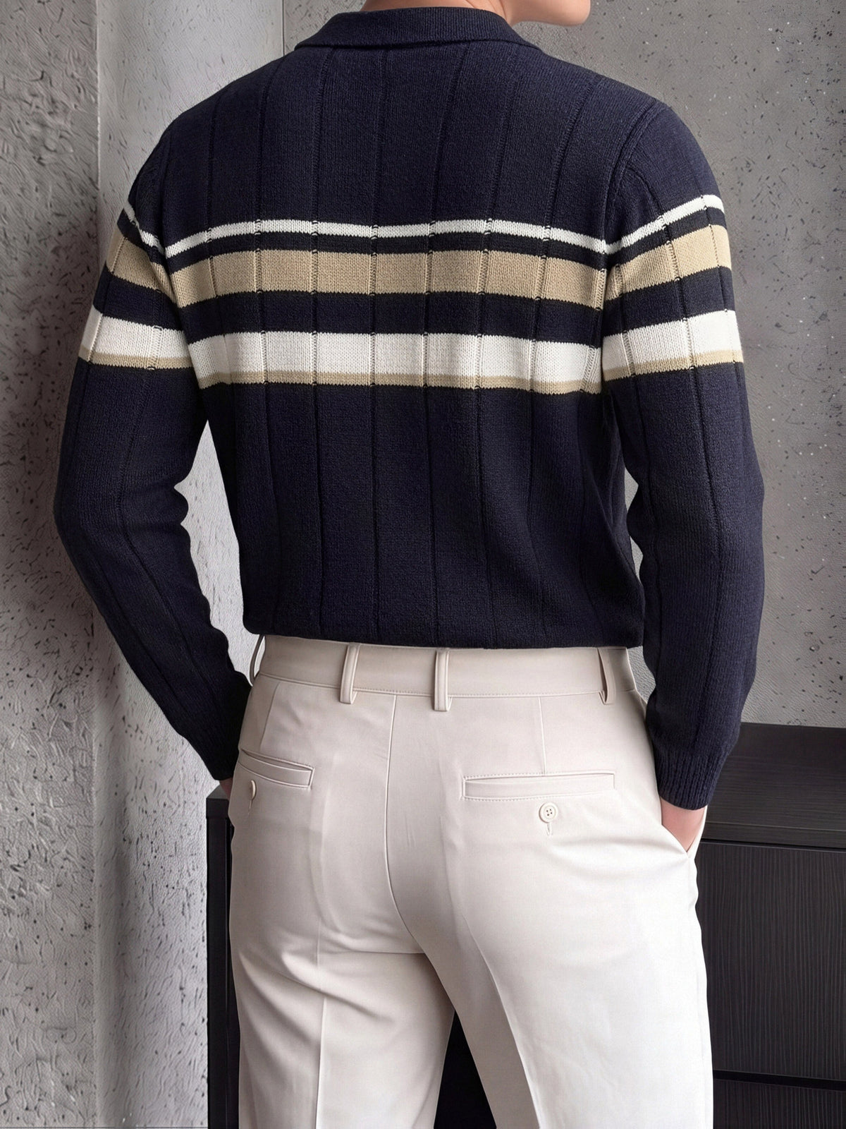 Striped Knit Polo with Button Placket