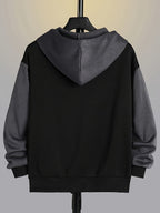 Mens zip up hoodie in Charcoal, back view with charcoal hood and sleeves