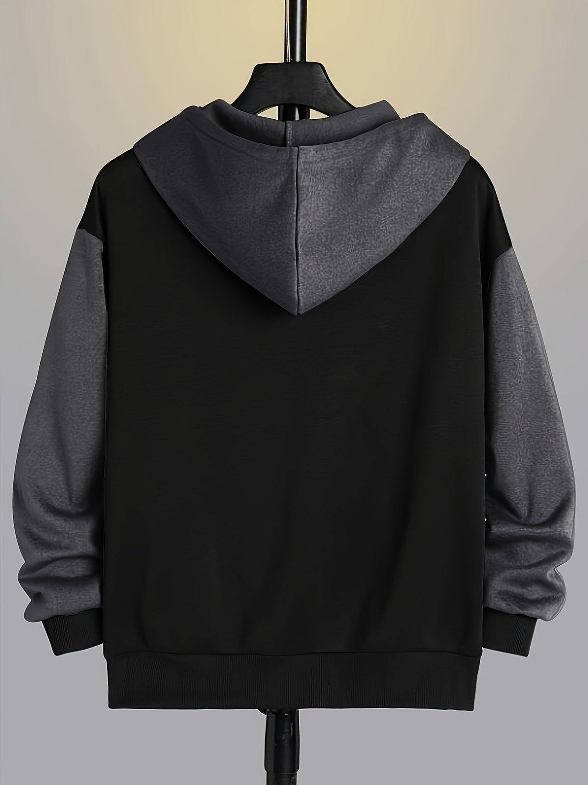Mens zip up hoodie in Charcoal, back view with charcoal hood and sleeves