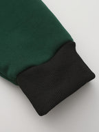 Mens zip up hoodie in Green, close-up of the sleeve and black cuff