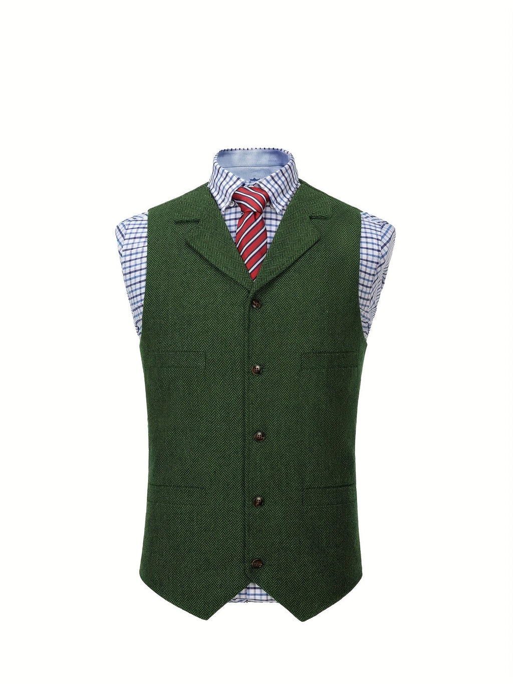 Herringbone Suit Vest for Men with Button Front