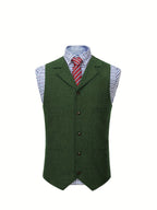 Herringbone Suit Vest for Men with Button Front