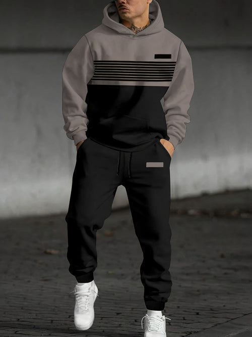 Mens tracksuit in Taupe Black, worn, walking