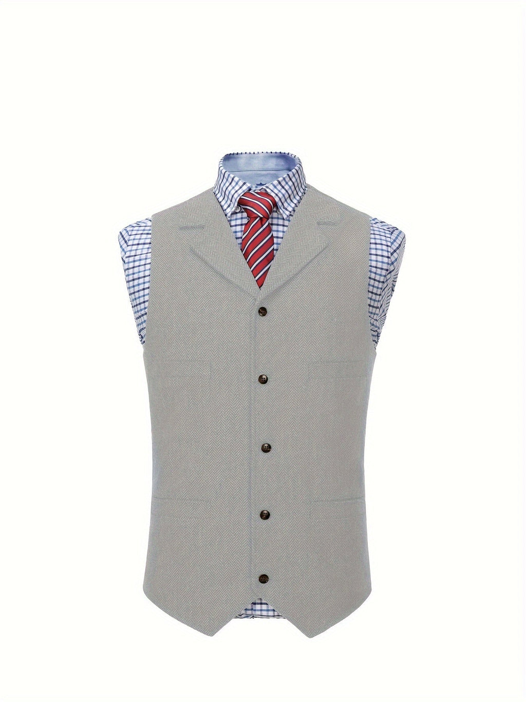 Herringbone Suit Vest for Men with Button Front