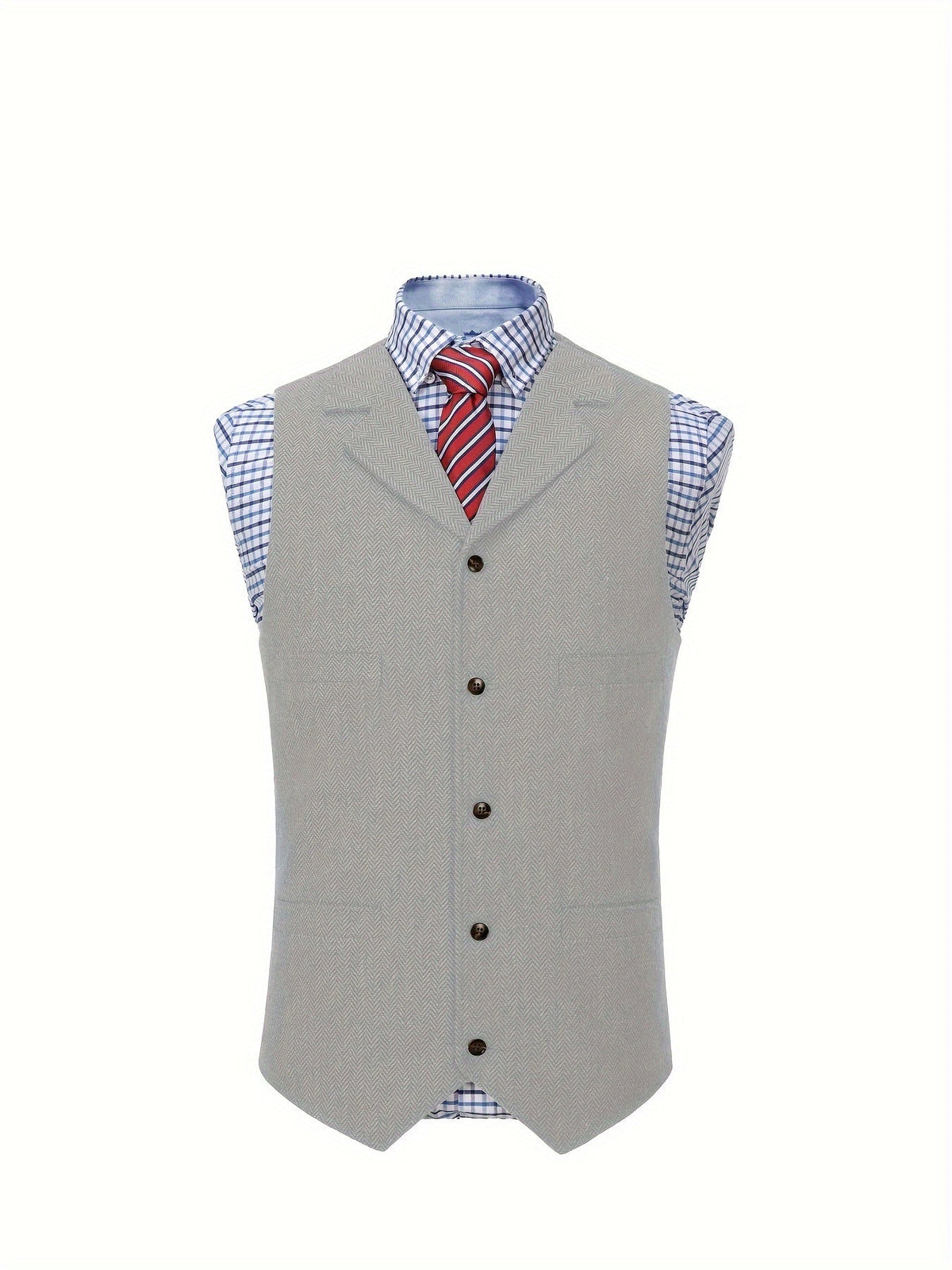 Herringbone Suit Vest for Men with Button Front