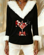 Womens Christmas sweater in Black, close front view