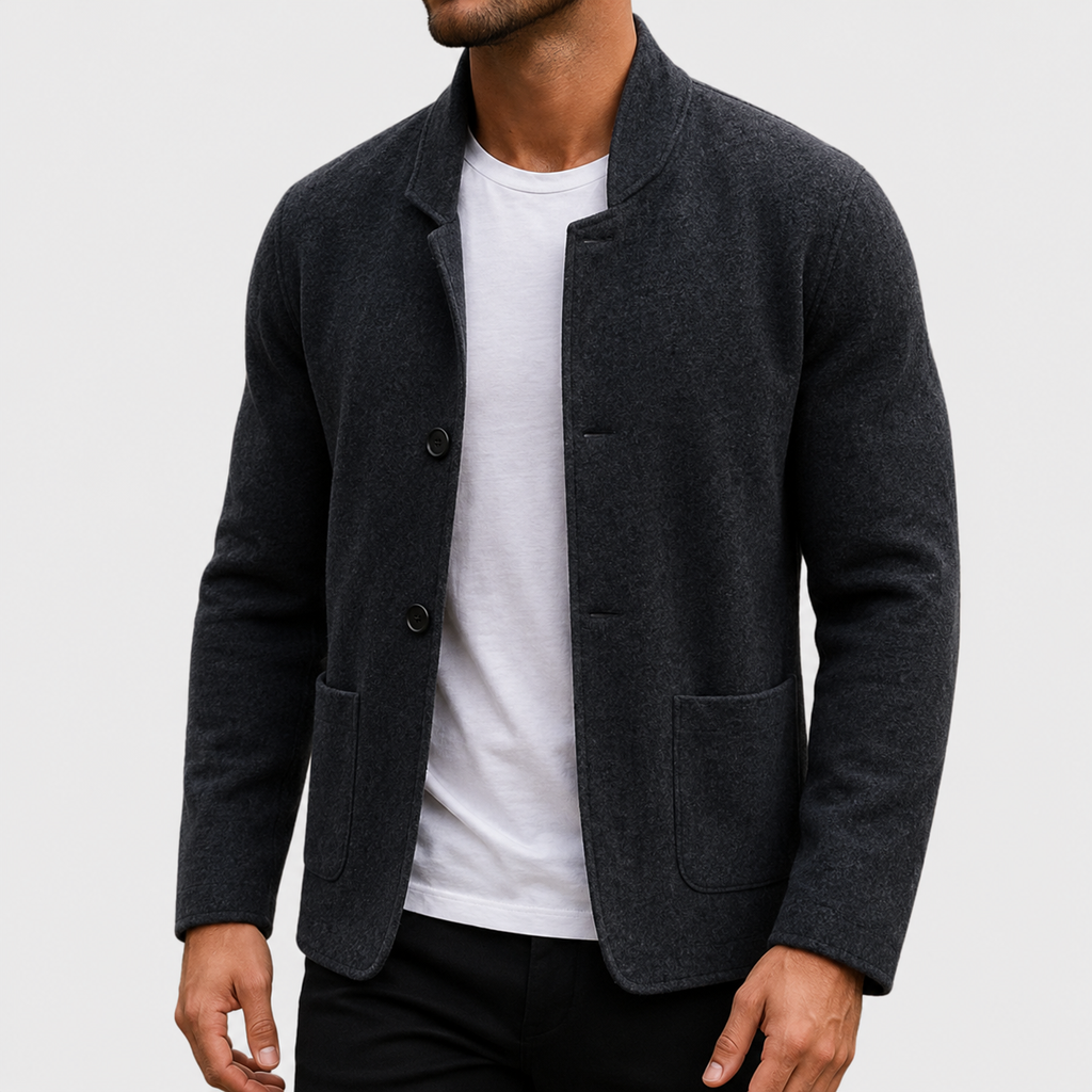 Mens cardigan in Black, front view on a model