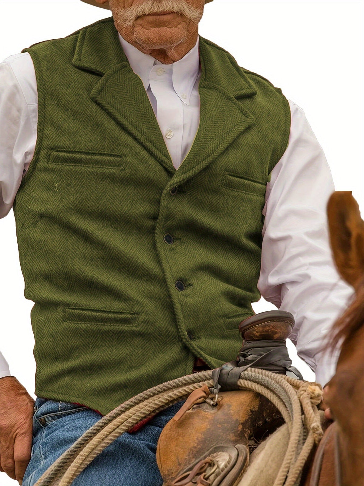 Herringbone Suit Vest for Men with Button Front