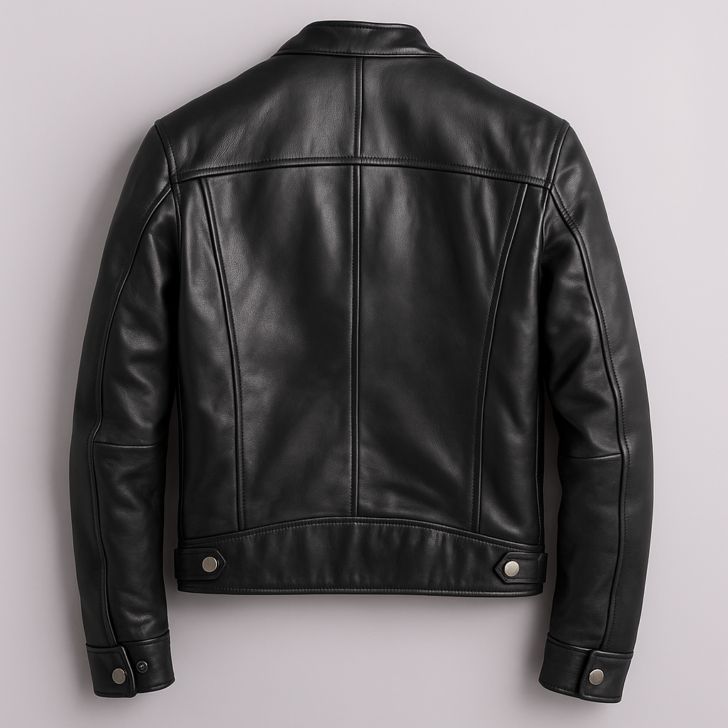 Four Zip Pockets Leather Jacket with Stand Collar