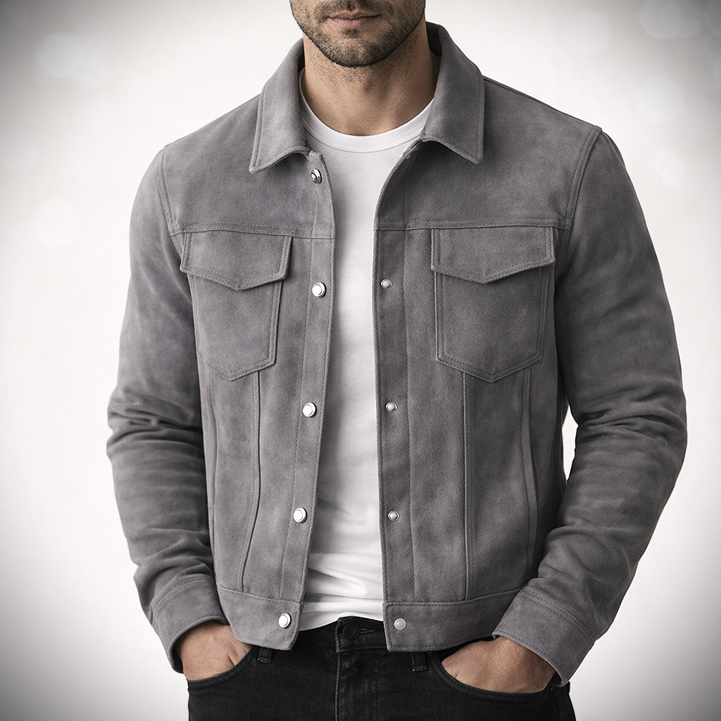 Gray Suede Trucker Jacket for men