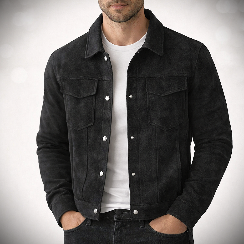 Black Suede Trucker Jacket for men