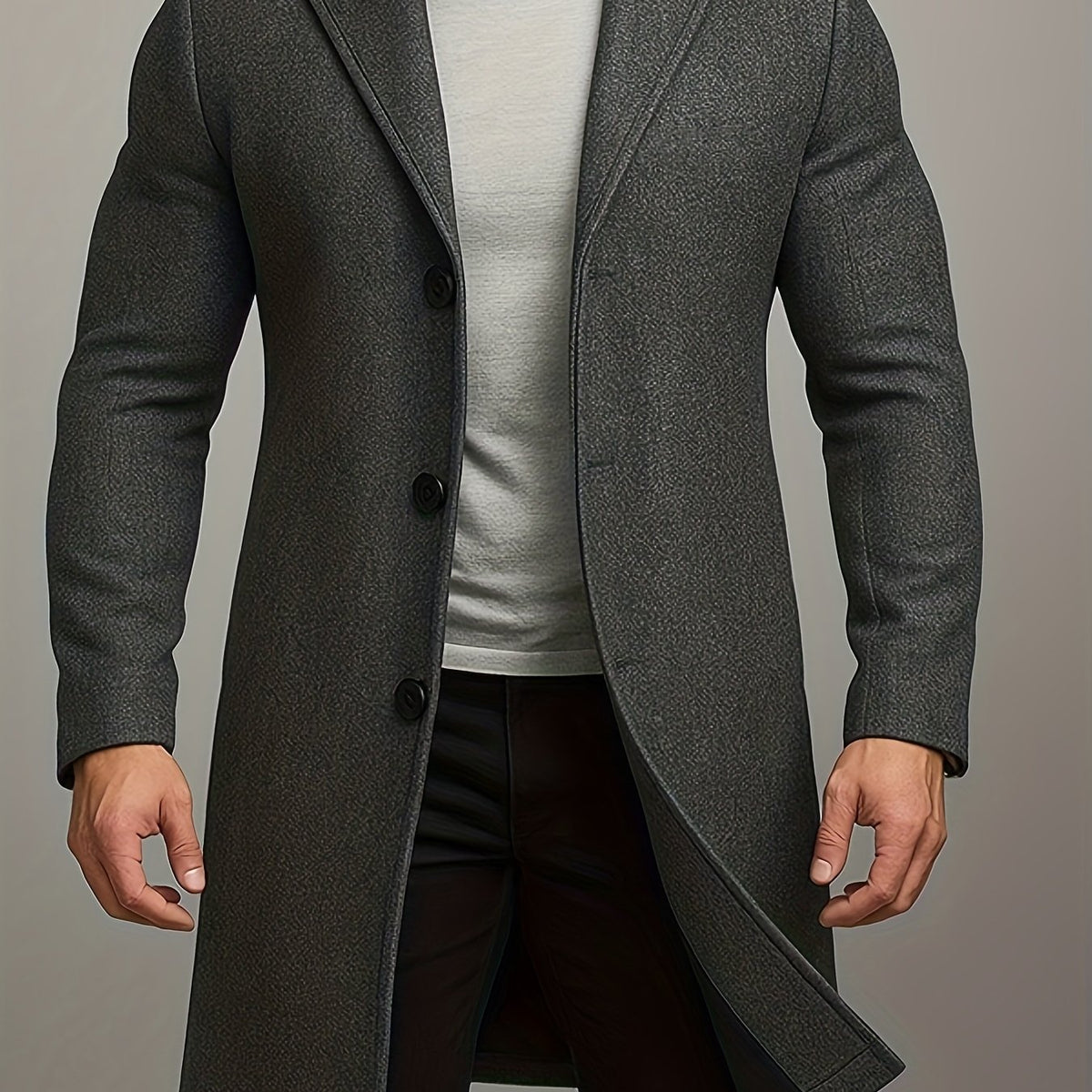 Three Button Overcoat with Notch Lapel
