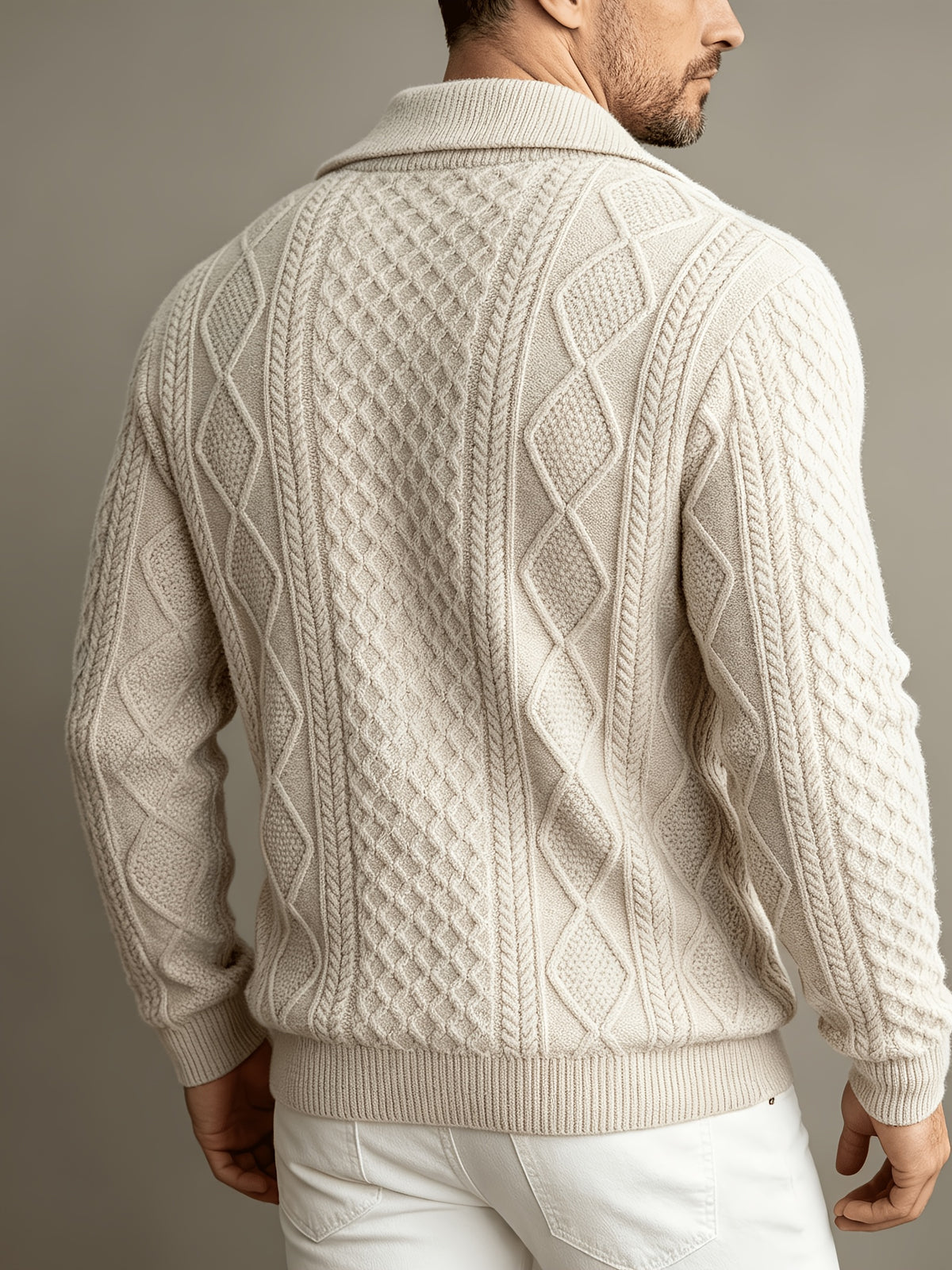 Spread Collar Cable Knit Sweater with Full Zip