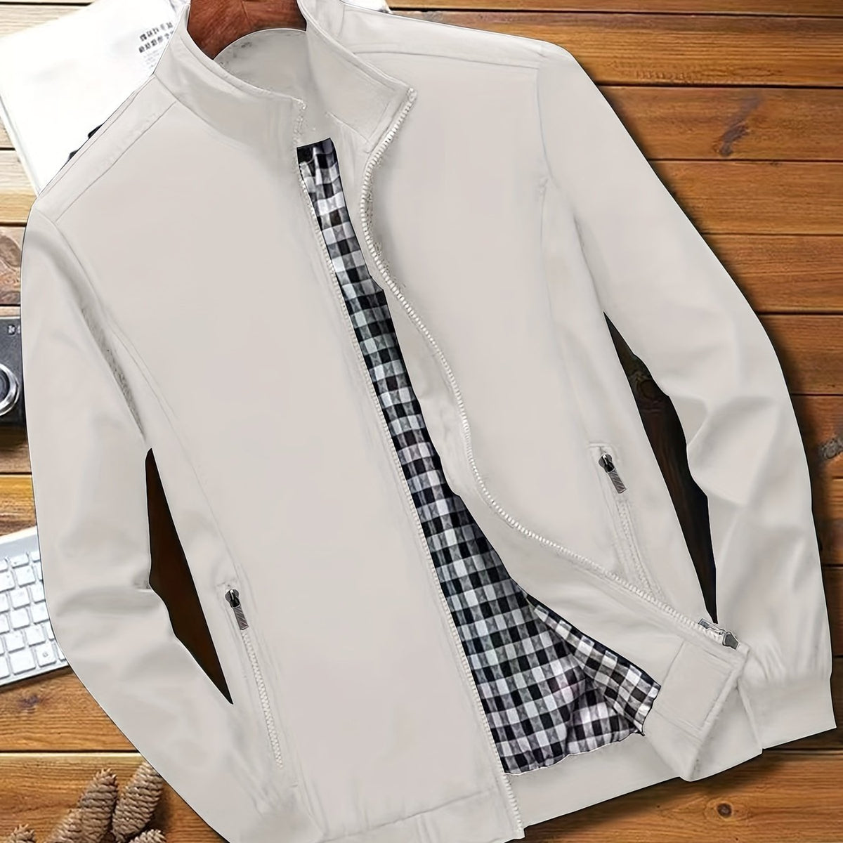 Check Lining Work Jacket with Stand Collar
