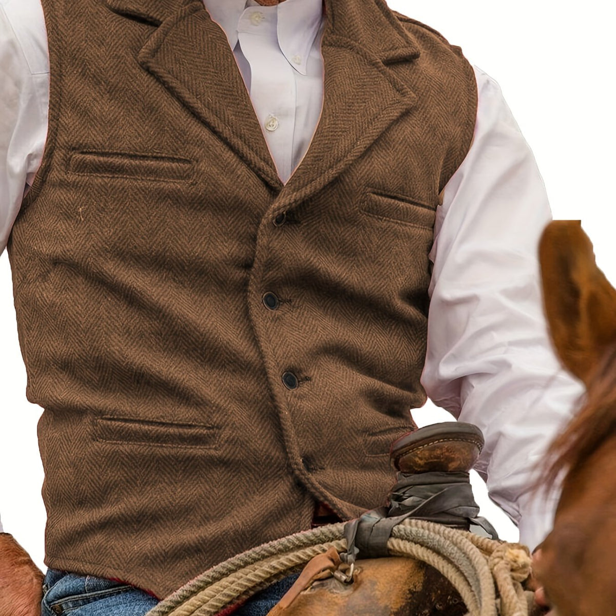 Light Brown herringbone Suit Vest for Men with Button Front