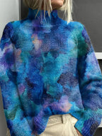 Womens turtleneck sweater in Blue with watercolor print