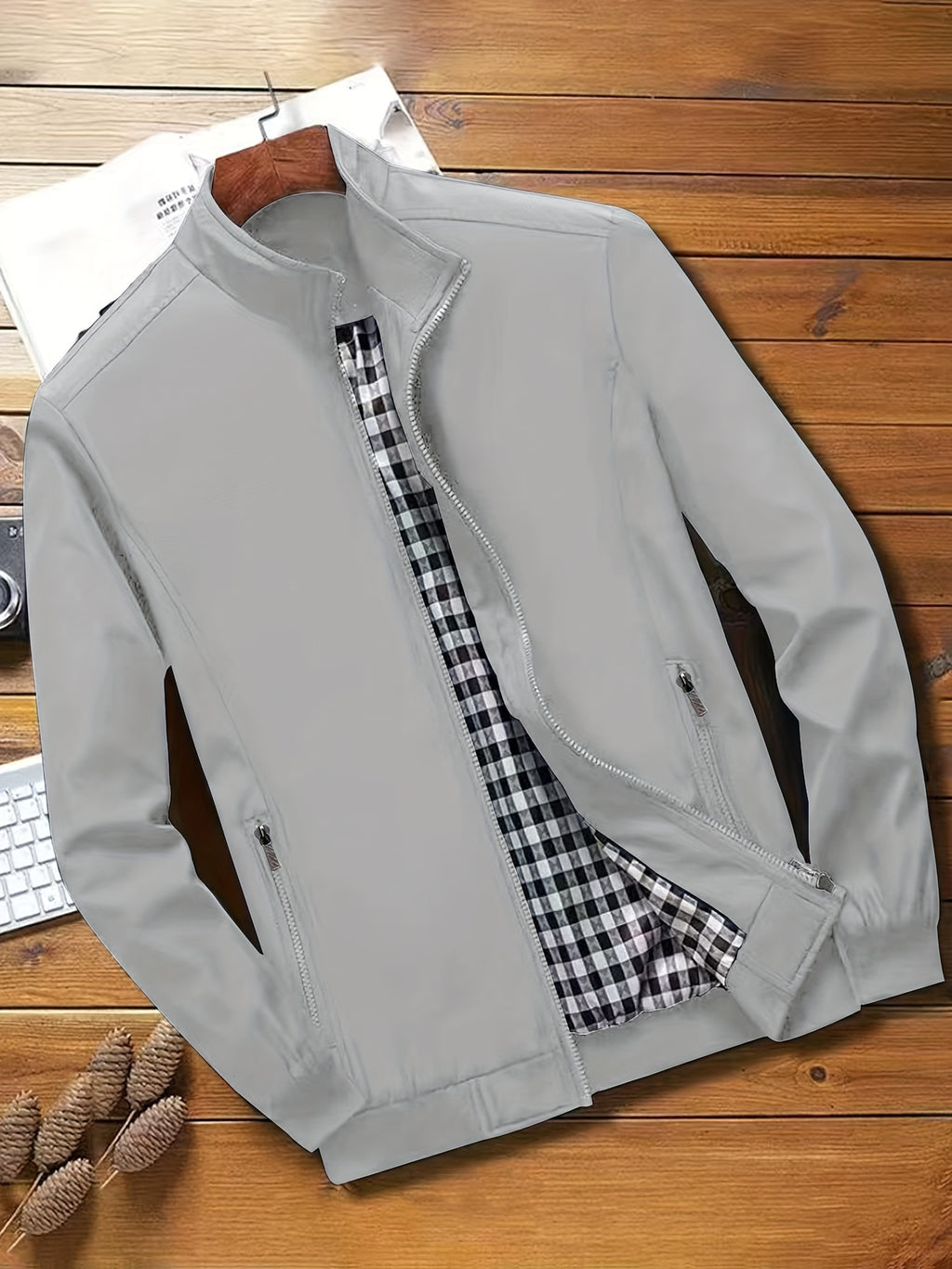 Check Lining Work Jacket with Stand Collar