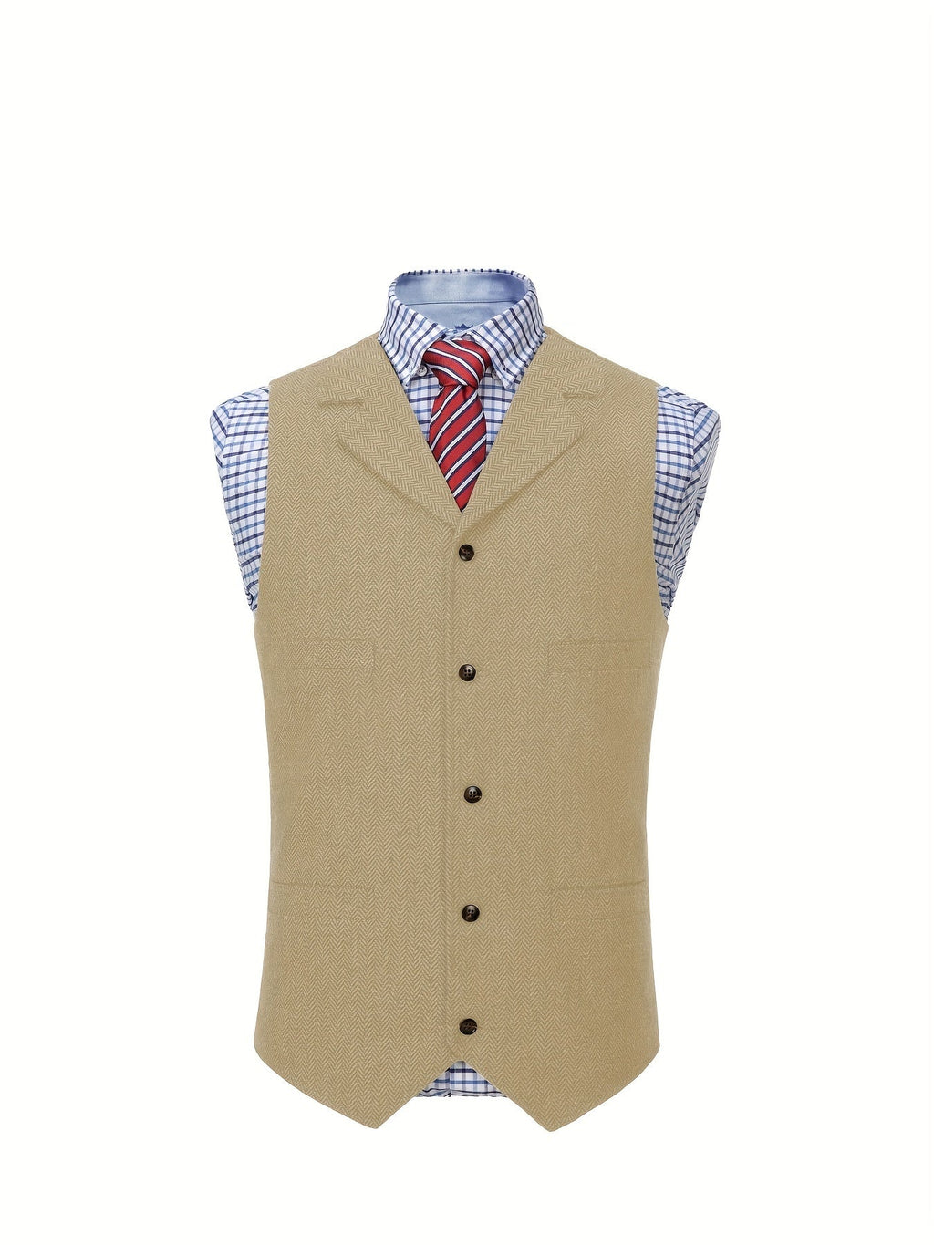 Herringbone Suit Vest for Men with Button Front
