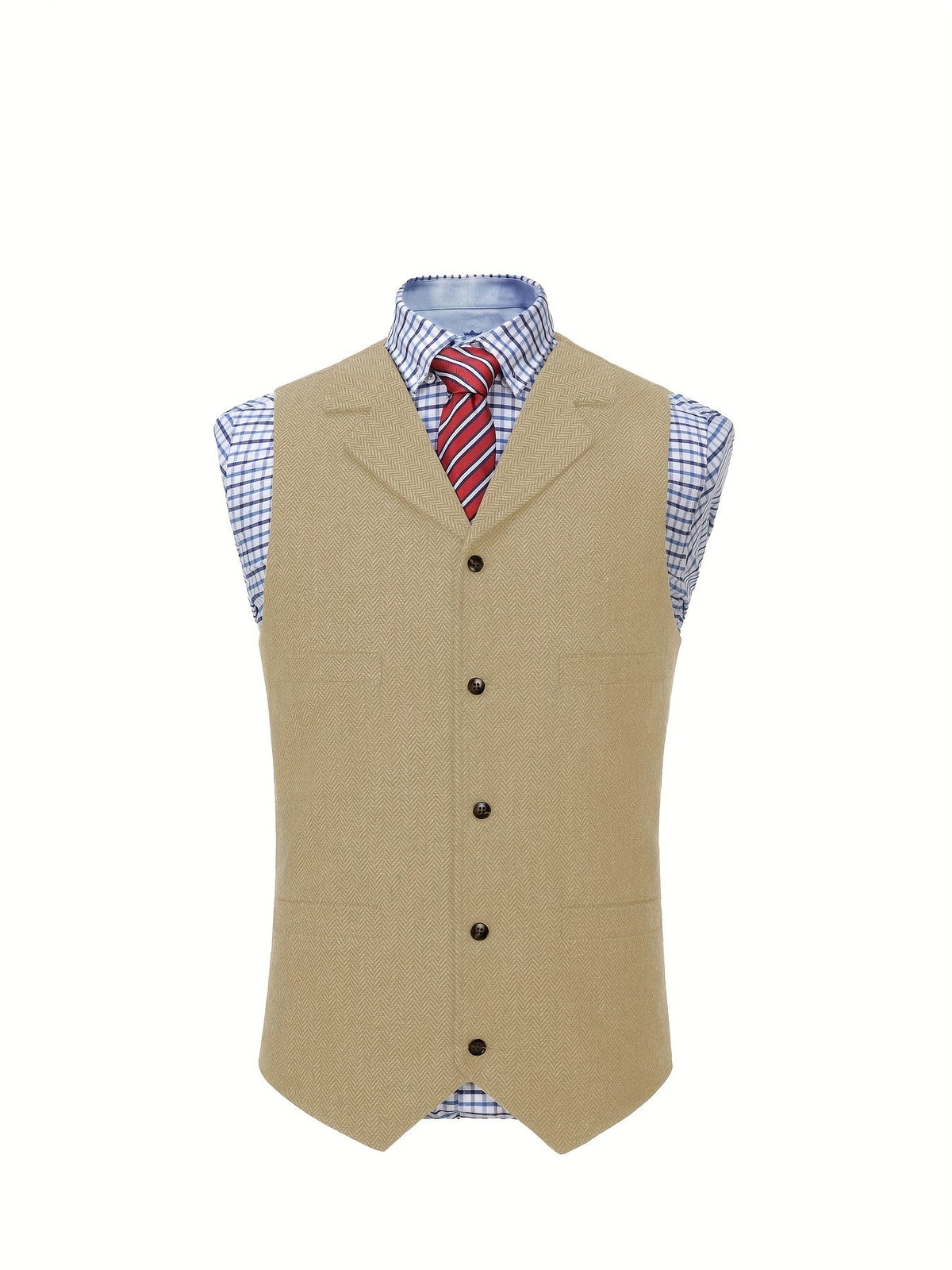 Herringbone Suit Vest for Men with Button Front