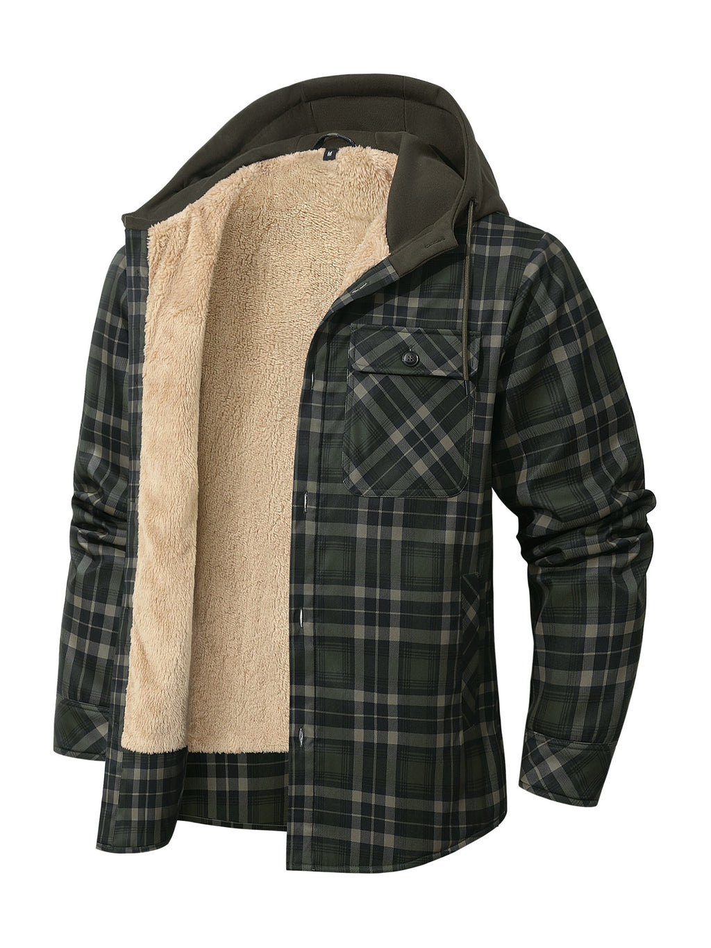 Green Hooded Flannel Shirt Jacket for men, view 18