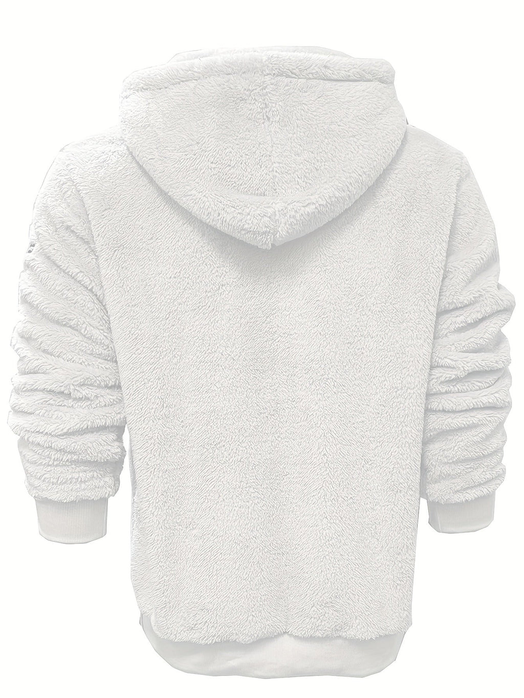 Mens sherpa hoodie in White, back view with hood