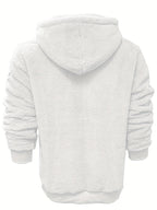 Mens sherpa hoodie in White, back view with hood