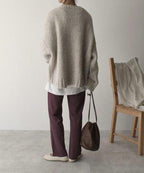 Womens chunky knit sweater in Beige, back view