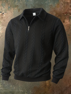 Mens quarter zip sweater in Black, front view