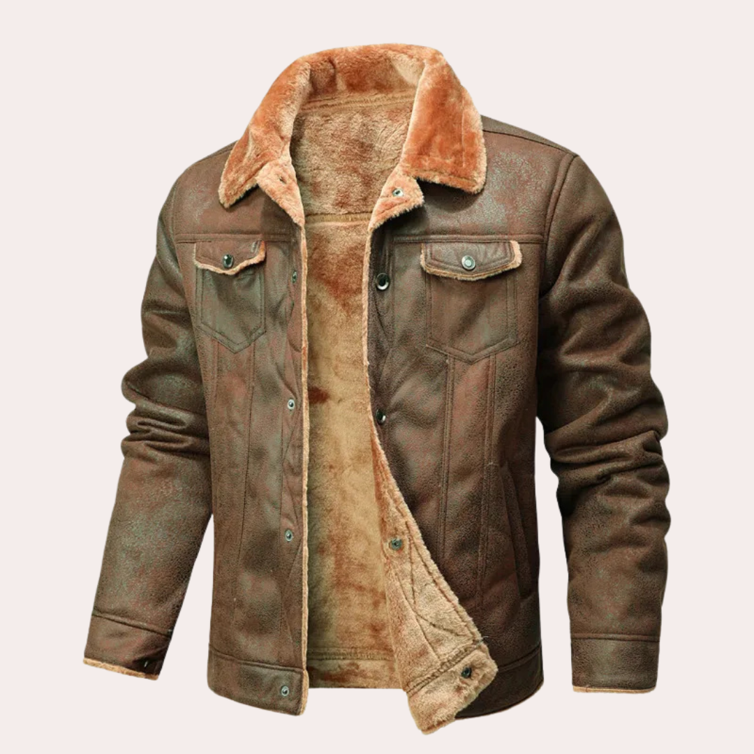 Sherpa Lining Suede Shirt Jacket with Chest Pockets
