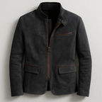 Black stand Collar Suede Jacket for Men