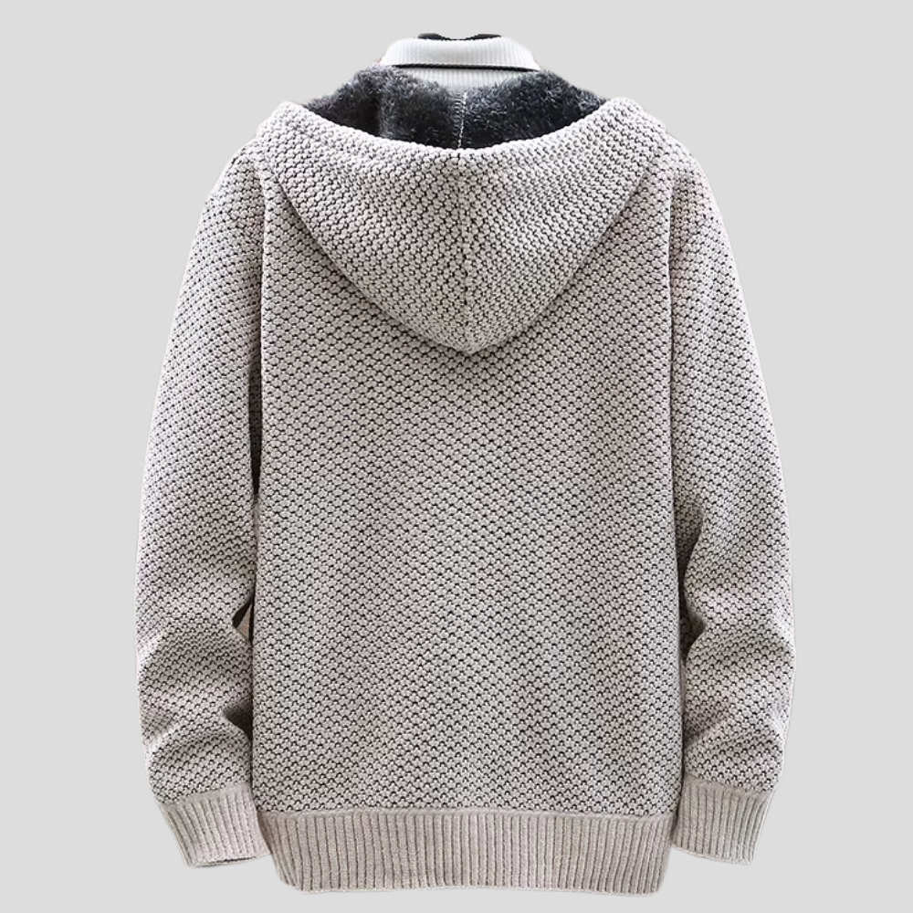 Beige Knit Hooded Cardigan for men, view 2