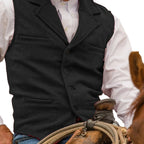 Black herringbone Suit Vest for Men with Button Front