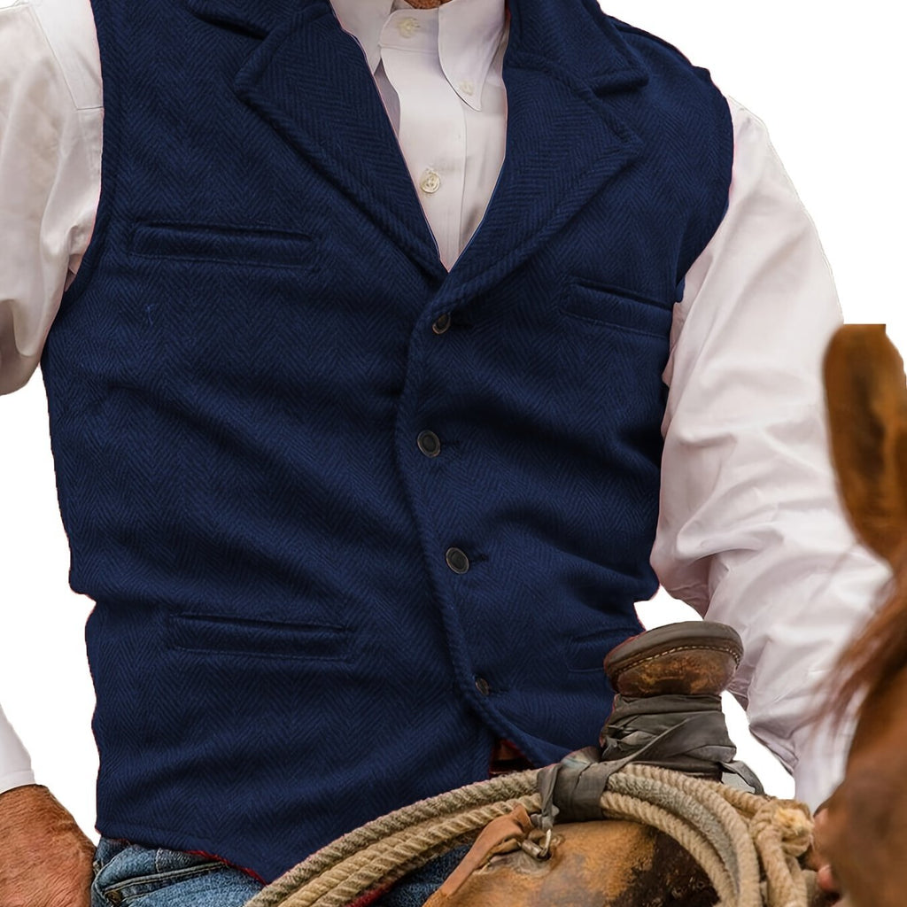 Navy herringbone Suit Vest for Men with Button Front