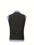 Herringbone Suit Vest for Men with Button Front