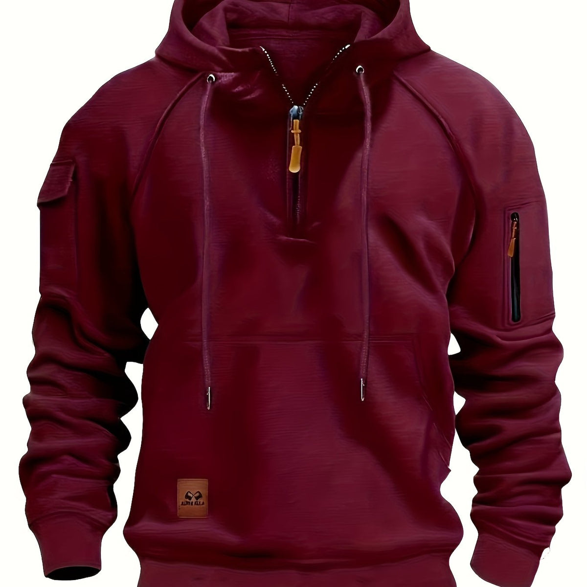 Burgundy quarter Zip Hoodie for Men