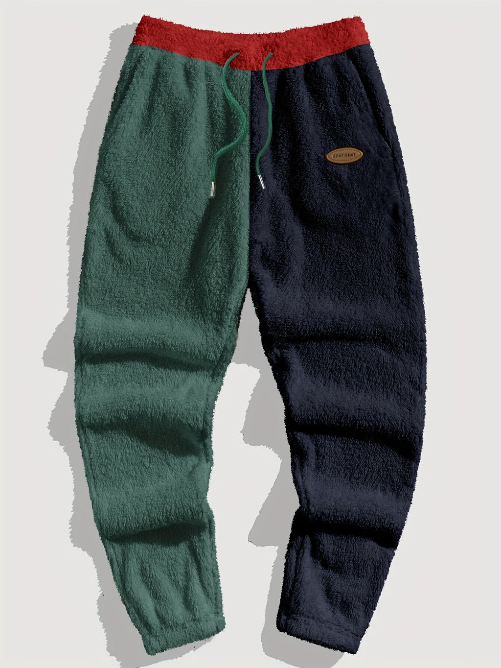 Mens sherpa fleece tracksuit in Navy, joggers with green and navy legs