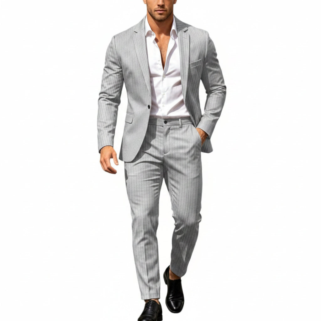 Mens suit in Light Gray, single button blazer and pants