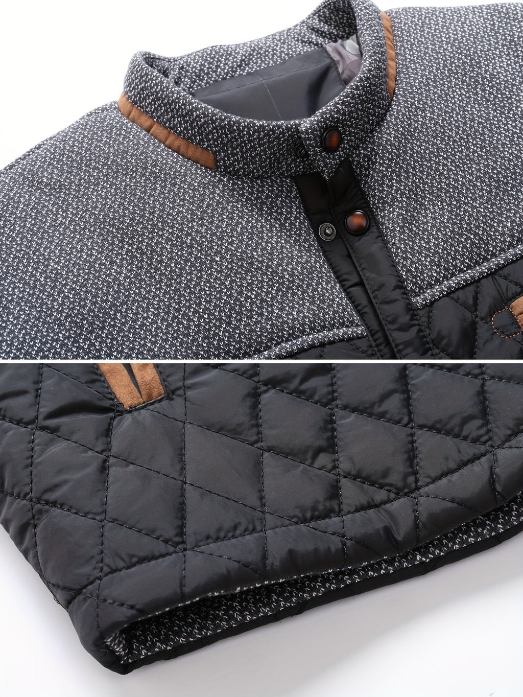 Knit Shoulder Quilted Jacket for Men, view 8