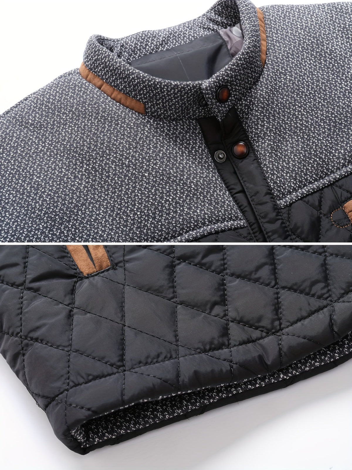 Knit Shoulder Quilted Jacket for Men, view 8