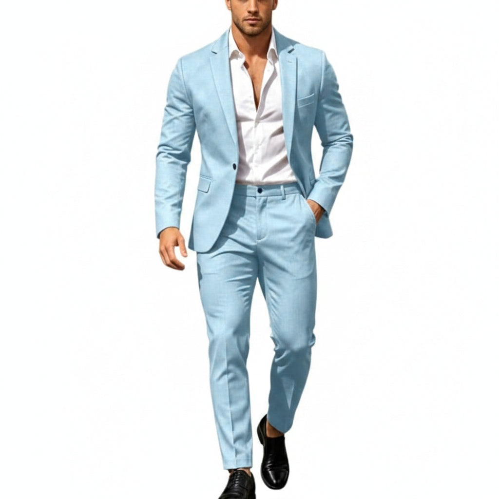 Mens suit in Sky Blue, single button blazer and pants