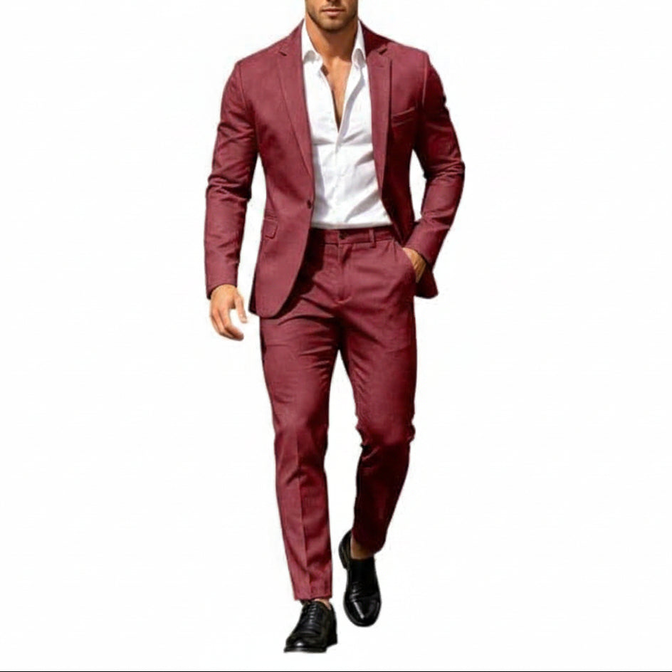 Mens suit in Burgundy, single button blazer and pants