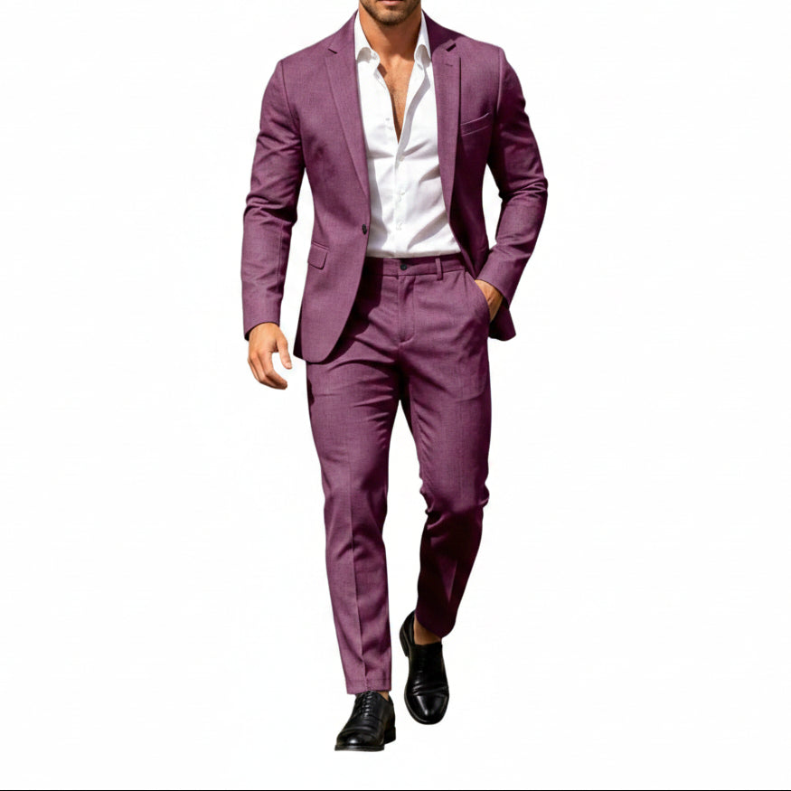 Mens suit in Plum, single button blazer and pants