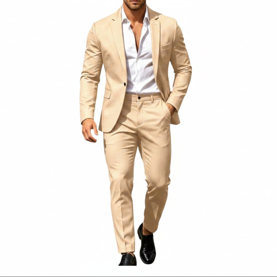 Mens suit in Beige, single button blazer and pants