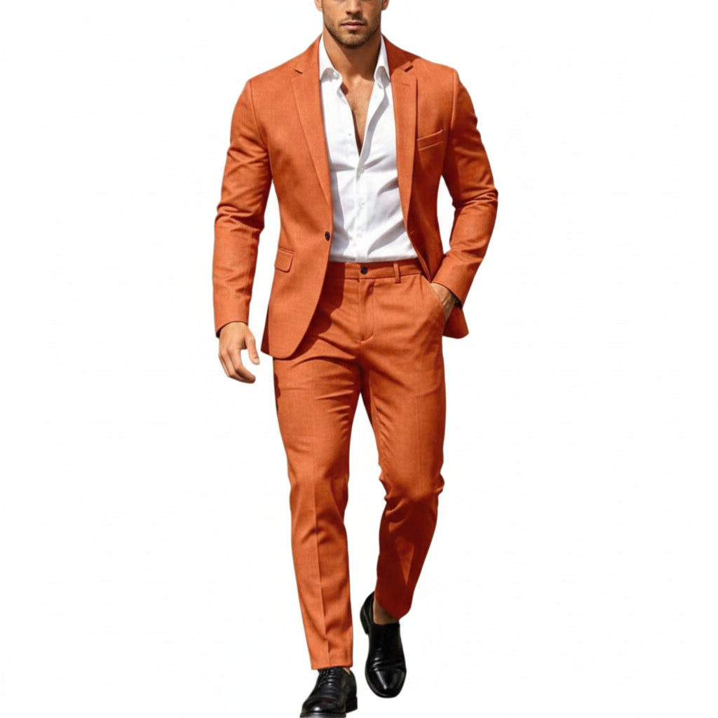 Mens suit in Orange, single button blazer and pants