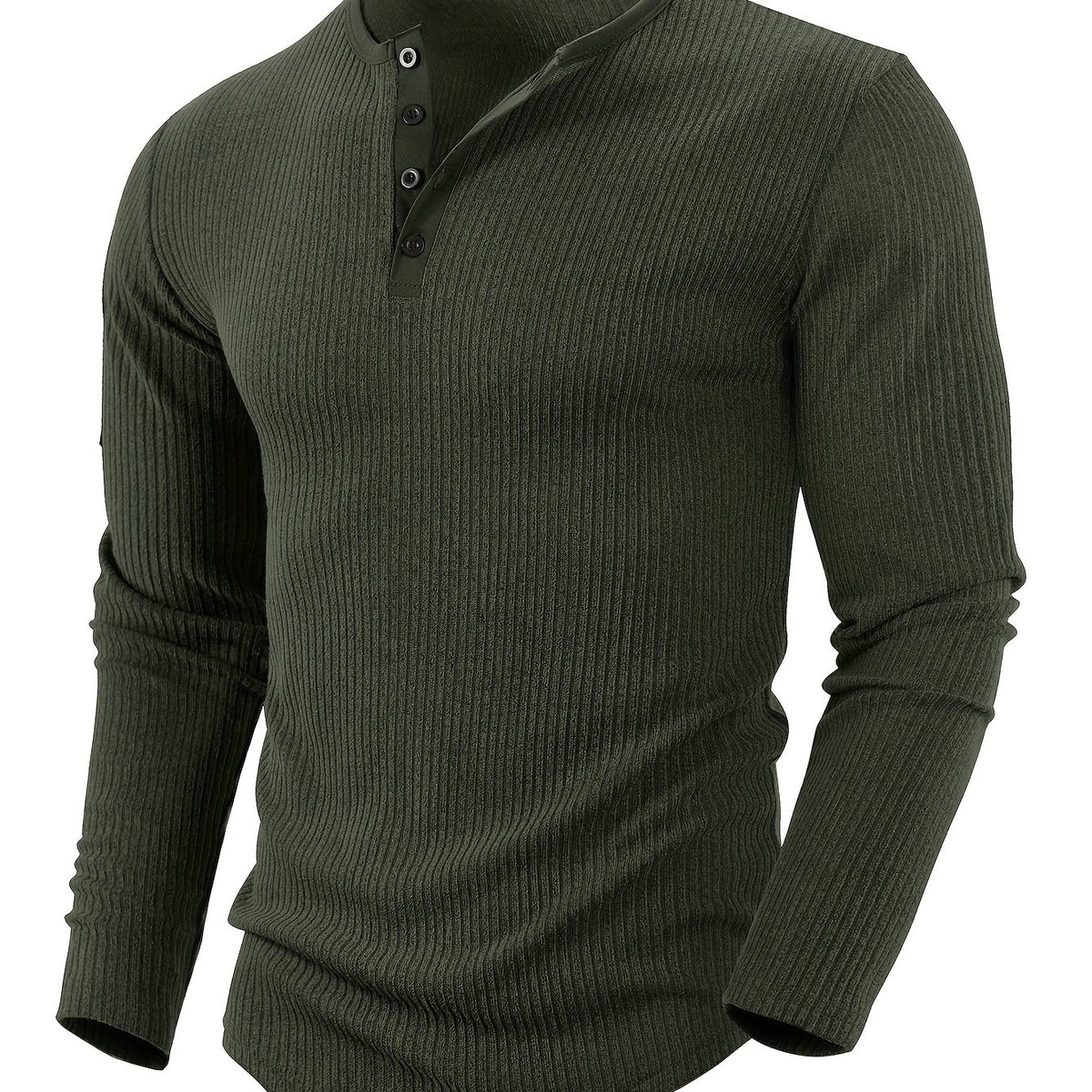 Ribbed Knit Henley Shirt with Button Placket